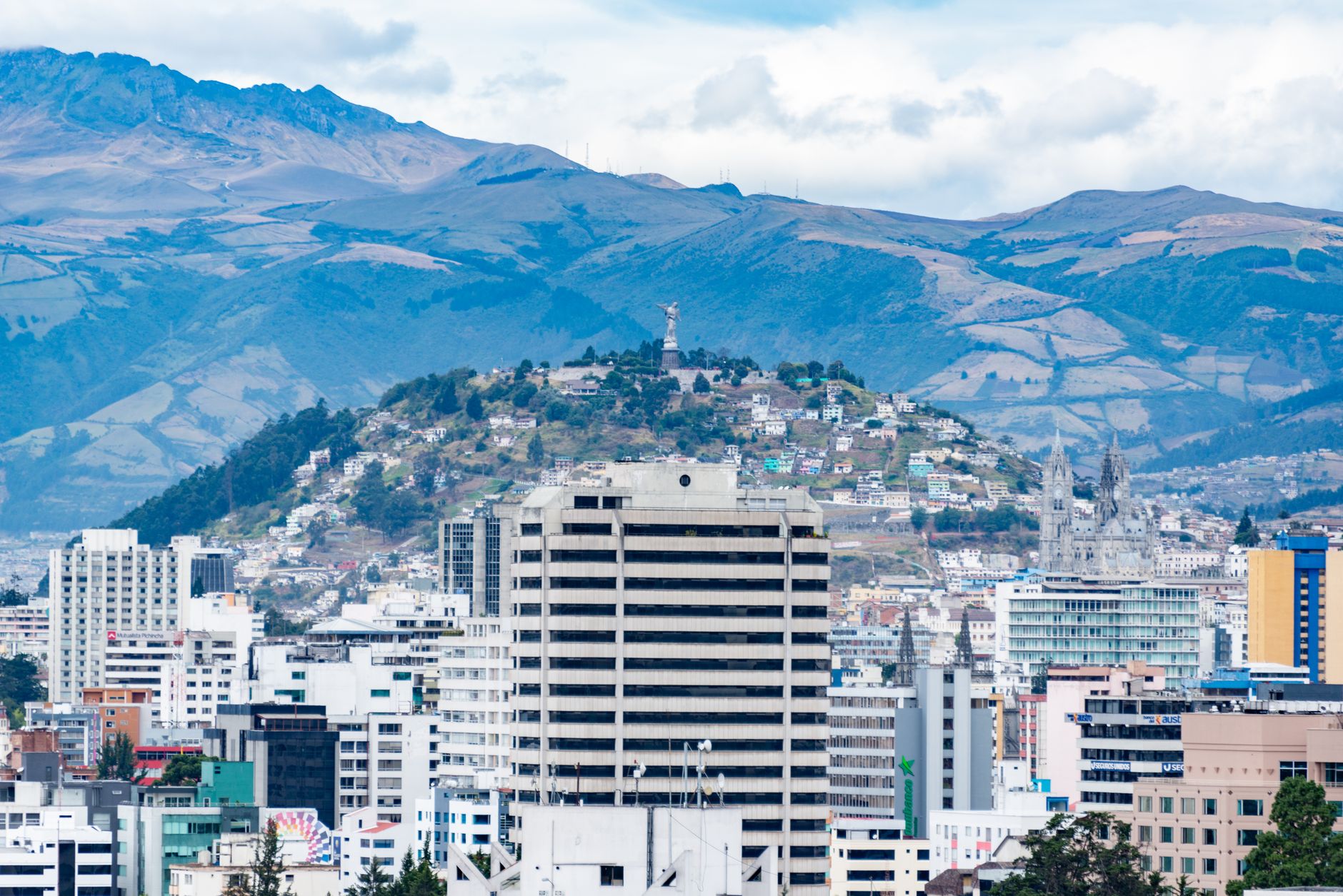 Aerial view of Quito with the Andes in the background